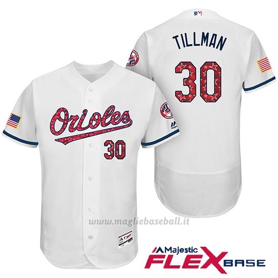 Maglia Baseball Uomo Baltimore Orioles 2017 Estrellas Y Rayas 30 Chris Tillman Bianco Flex Base